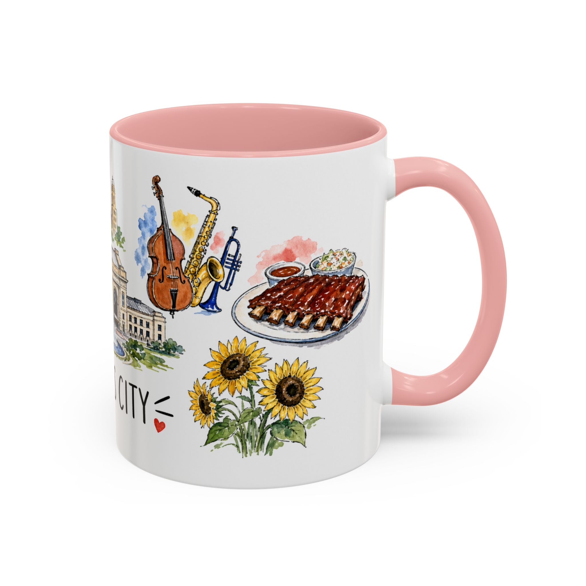 Kansas City Illustrated Travel Mug | City Souvenir Accent Coffee Mug | 11oz 15oz Ceramic Cup