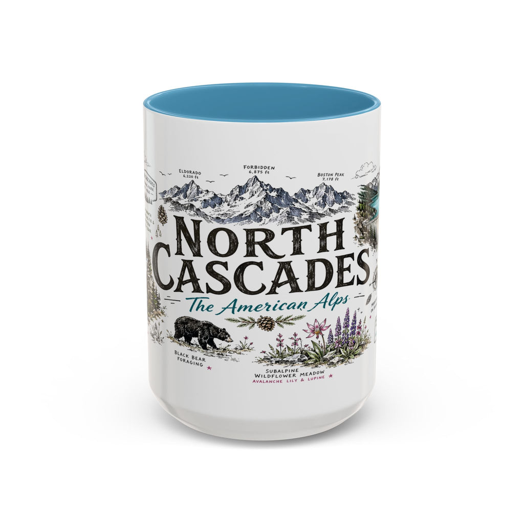 North Cascades National Park Coffee Mug | Washington Alpine Glacier Hiking Gift | Accent Color Ceramic 11oz 15oz
