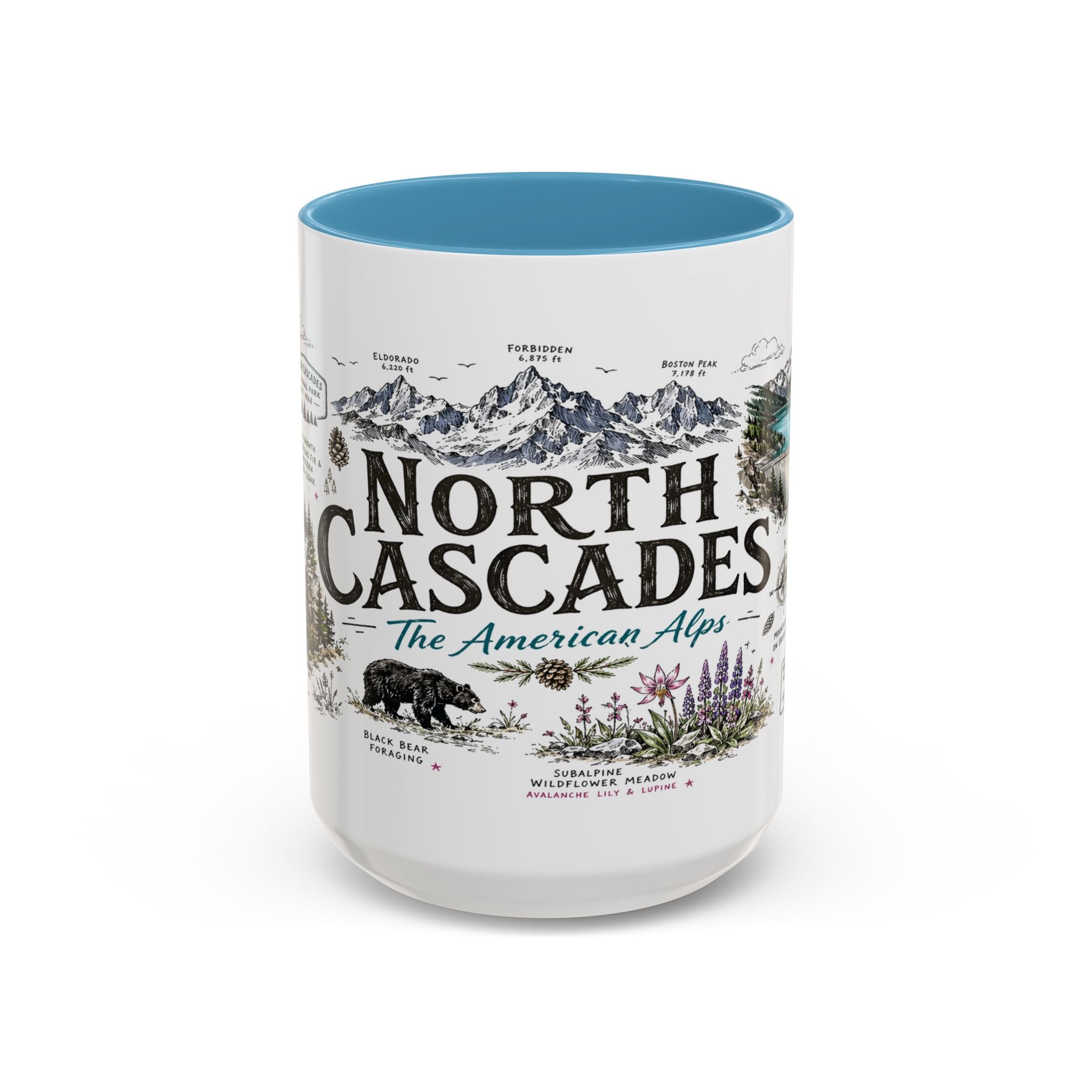 North Cascades National Park Coffee Mug | Washington Alpine Glacier Hiking Gift | Accent Color Ceramic 11oz 15oz