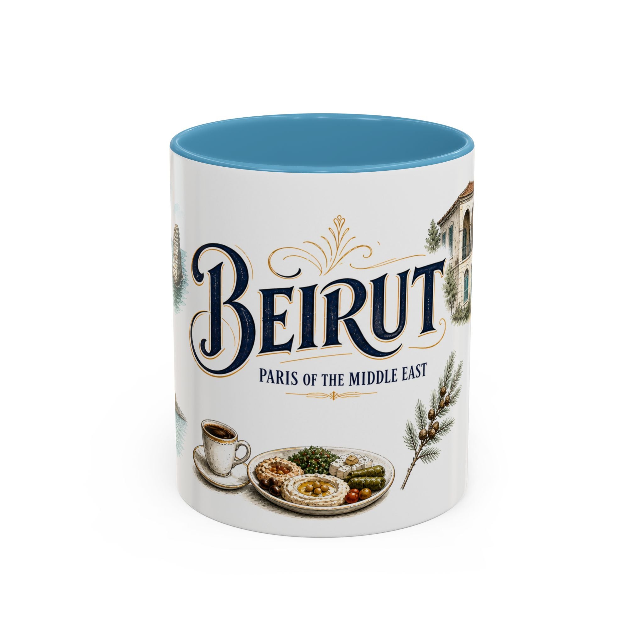 Beirut Coffee Mug | Lebanon Travel Souvenir | Vintage Illustrated City Gift | 11 oz 15 oz Accent Mug