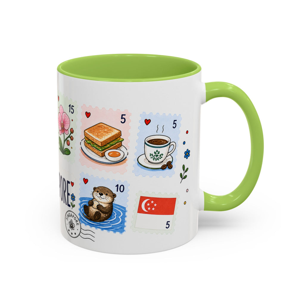 Singapore Coffee Mug | Postage Stamp Collage Mug | Travel Souvenir Accent Cup 11oz 15oz