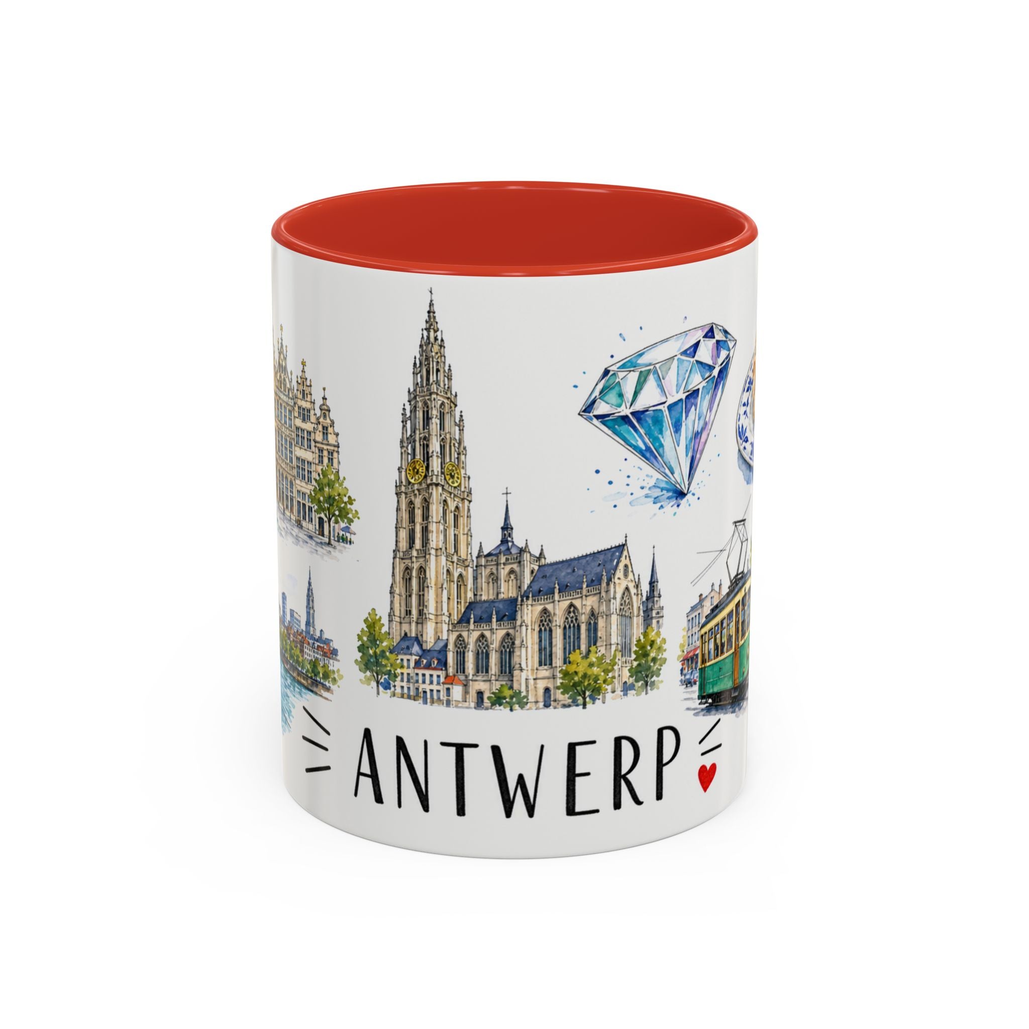 Antwerp Illustrated Travel Mug | City Souvenir Accent Coffee Mug | 11oz 15oz Ceramic Cup