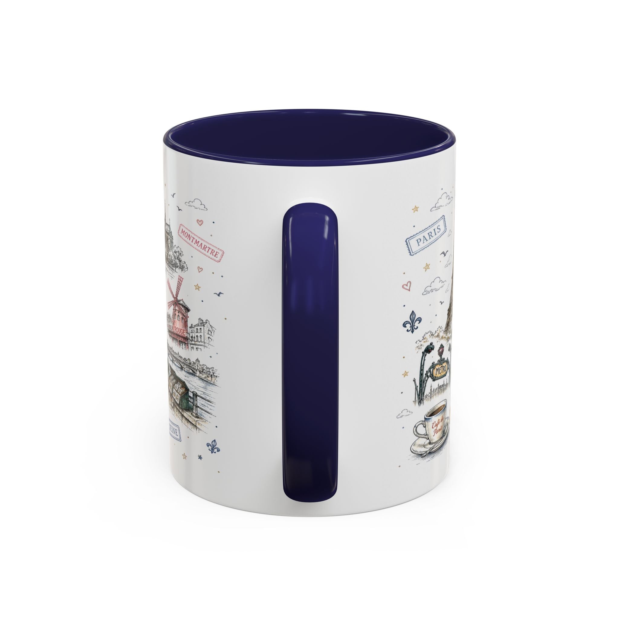 Paris Coffee Mug | France Souvenir Travel Gift | Accent Color Ceramic 11oz 15oz