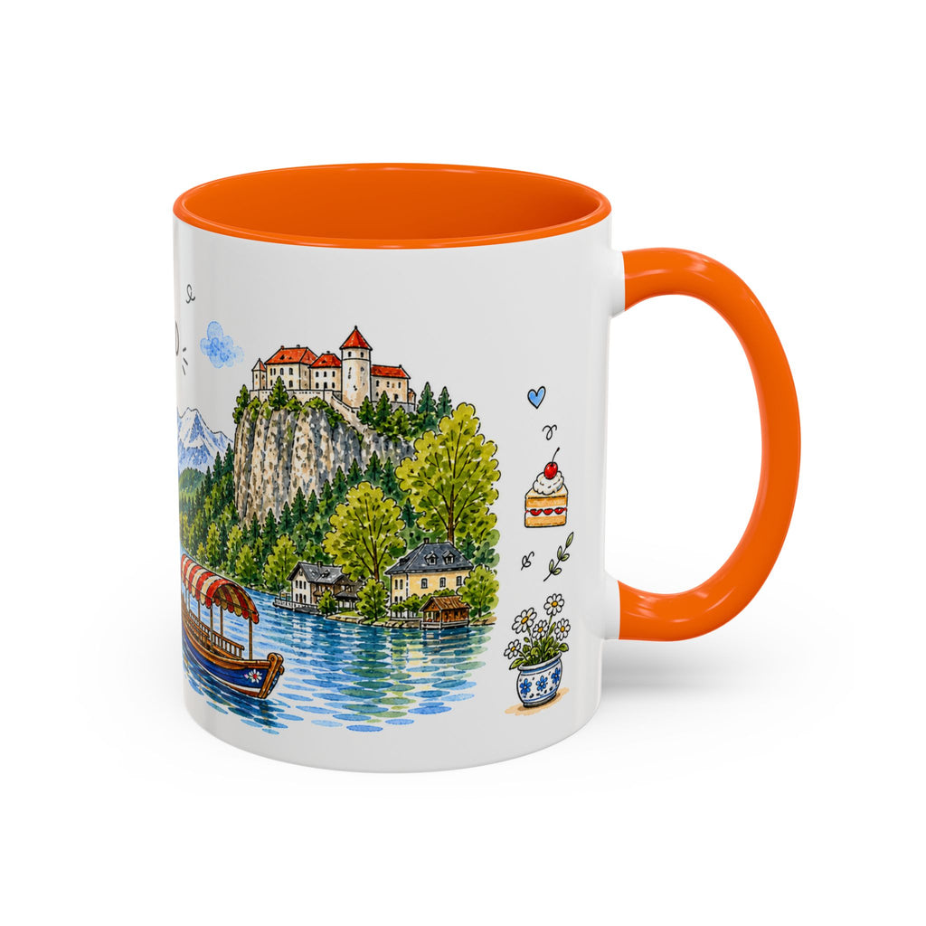 Bled Illustrated Travel Mug | Slovenia Souvenir Accent Coffee Mug | 11oz 15oz Ceramic Cup