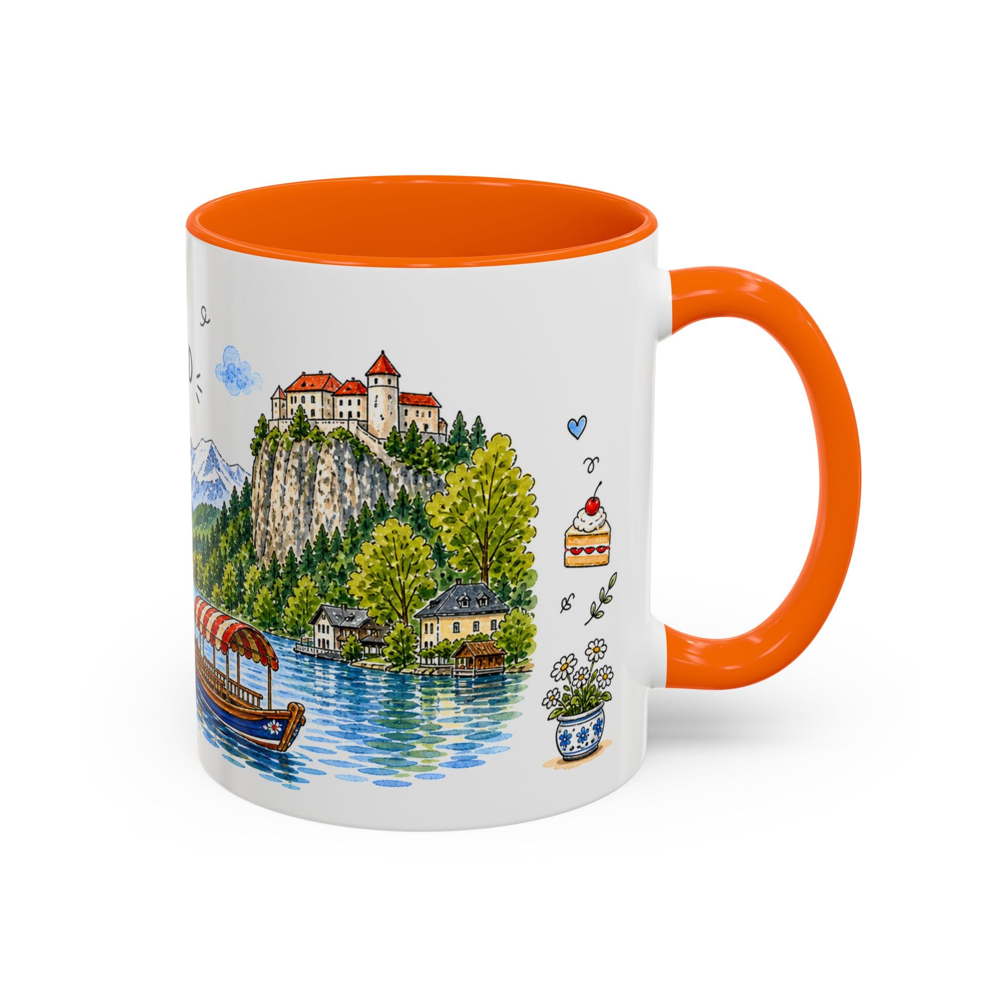 Bled Illustrated Travel Mug | Slovenia Souvenir Accent Coffee Mug | 11oz 15oz Ceramic Cup
