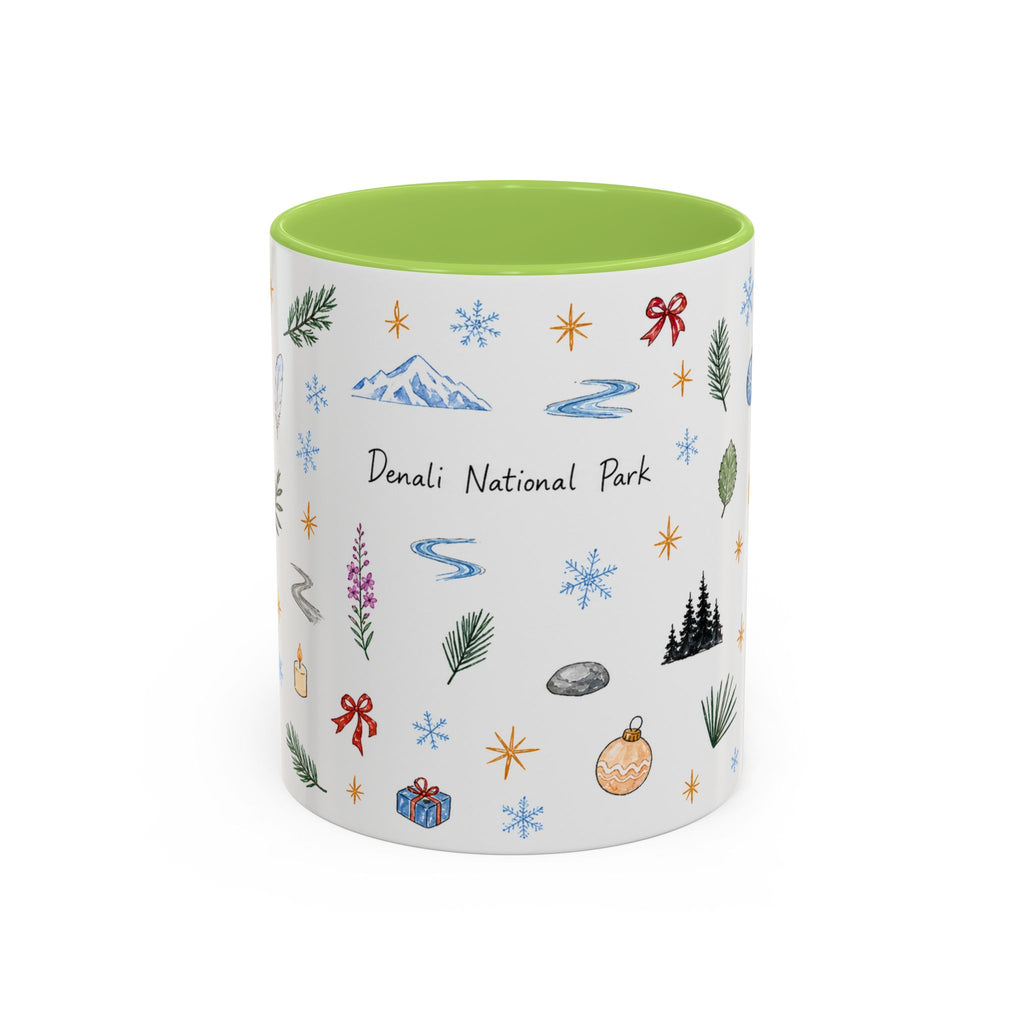 Denali National Park Christmas Mug | Watercolor Travel Souvenir | Holiday Gift | Accent Ceramic Coffee Cup 11oz 15oz