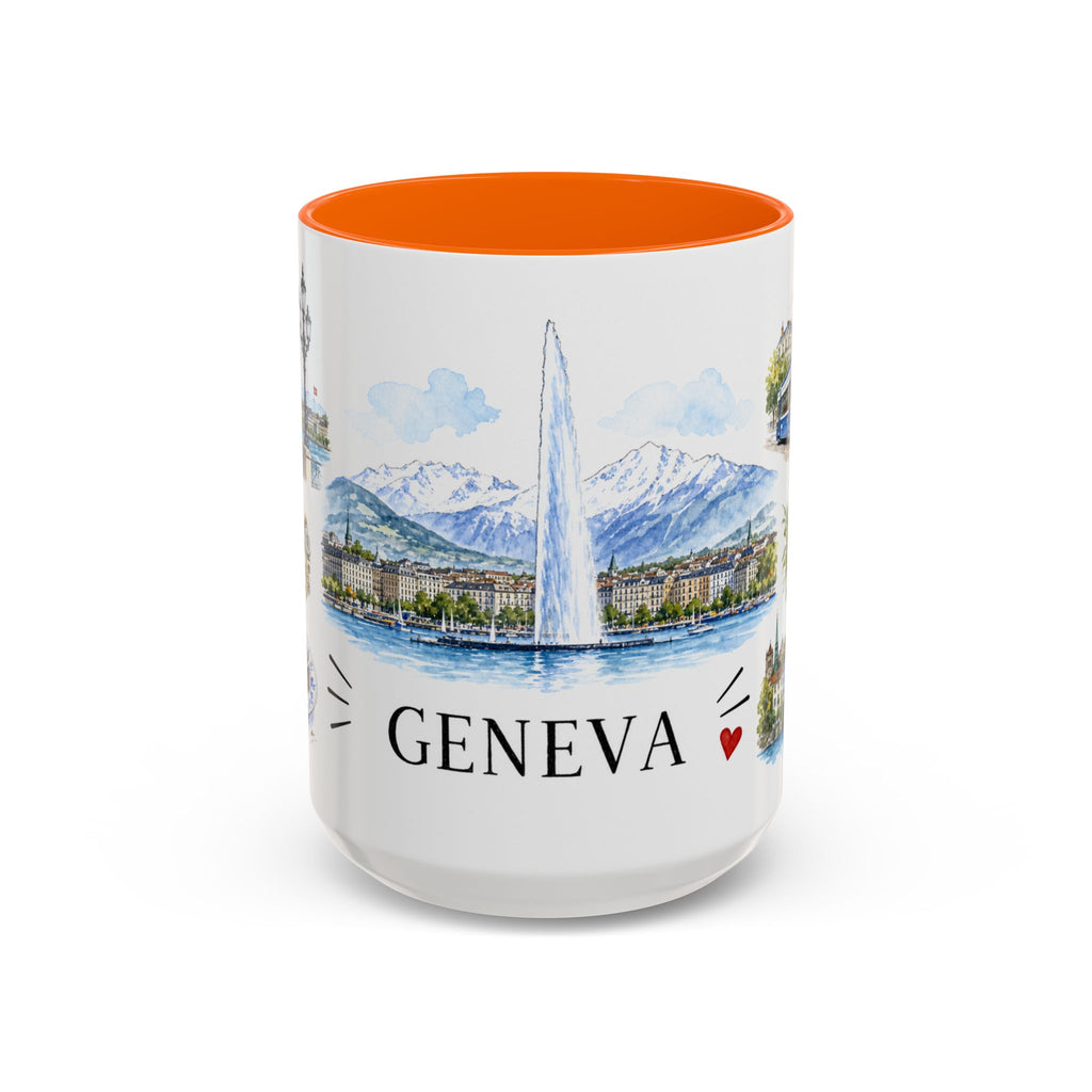 Geneva Illustrated Travel Mug | City Souvenir Accent Coffee Mug | 11oz 15oz Ceramic Cup