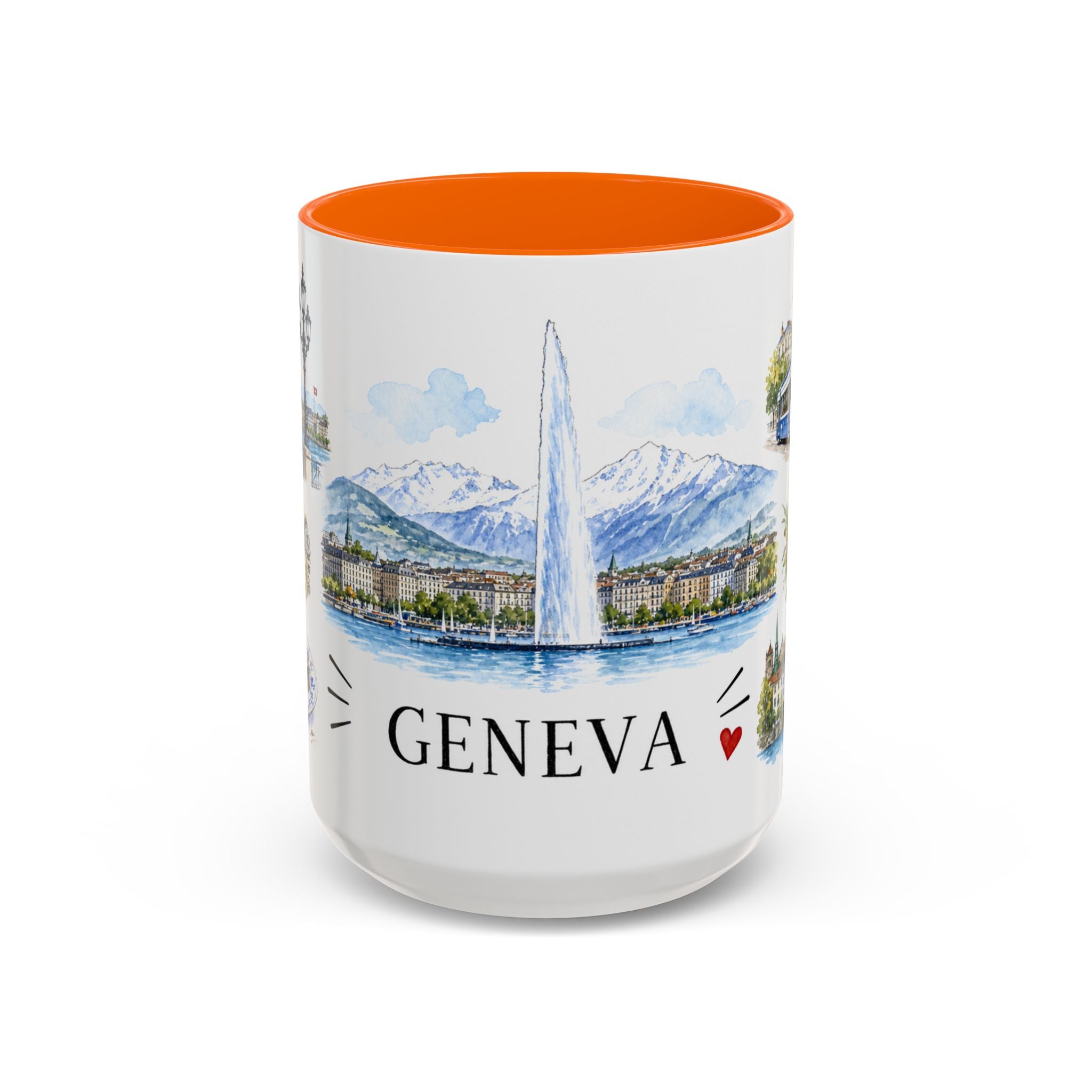 Geneva Illustrated Travel Mug | City Souvenir Accent Coffee Mug | 11oz 15oz Ceramic Cup