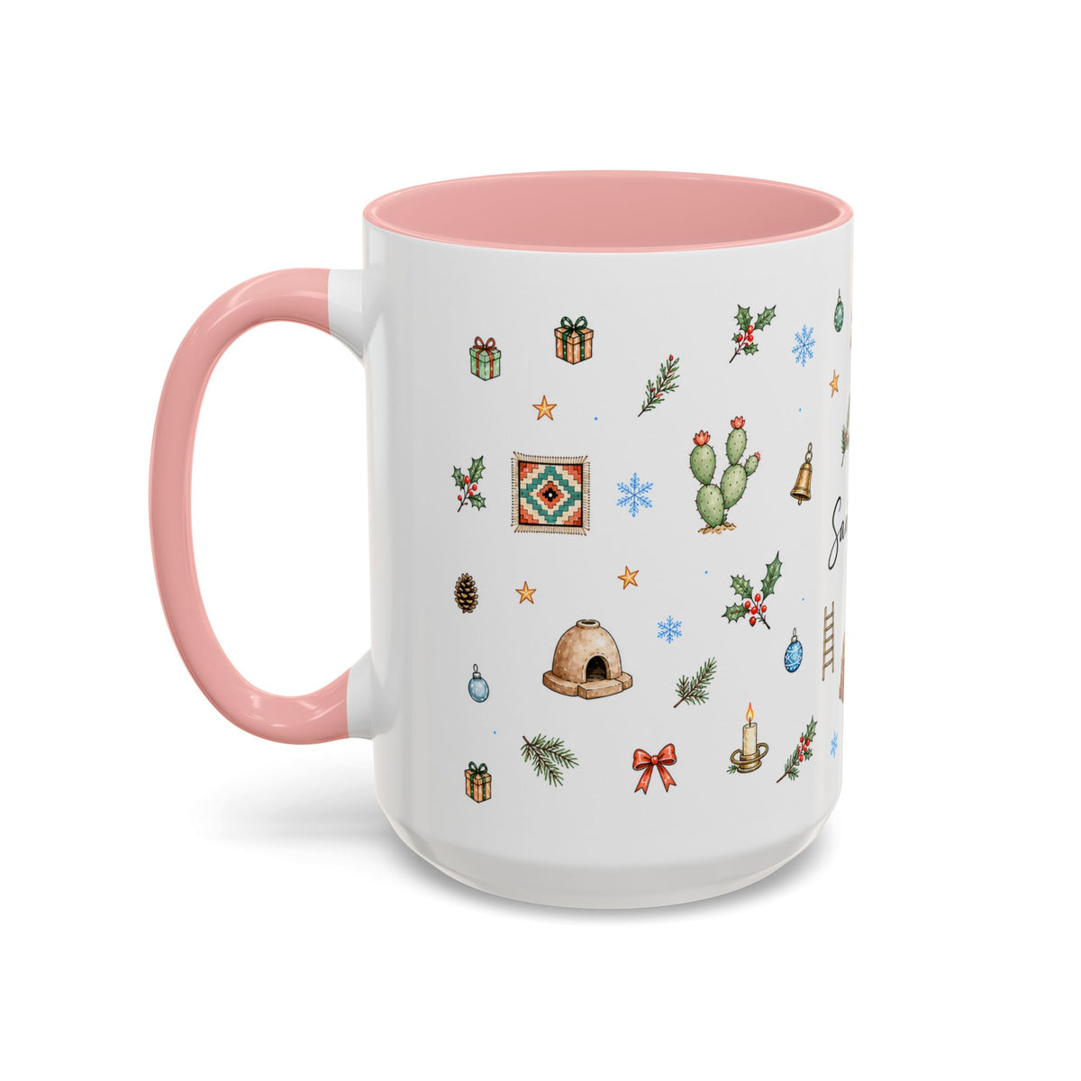 Santa Fe Christmas Mug | Watercolor City Souvenir | Ceramic Coffee Cup (11oz 15oz)
