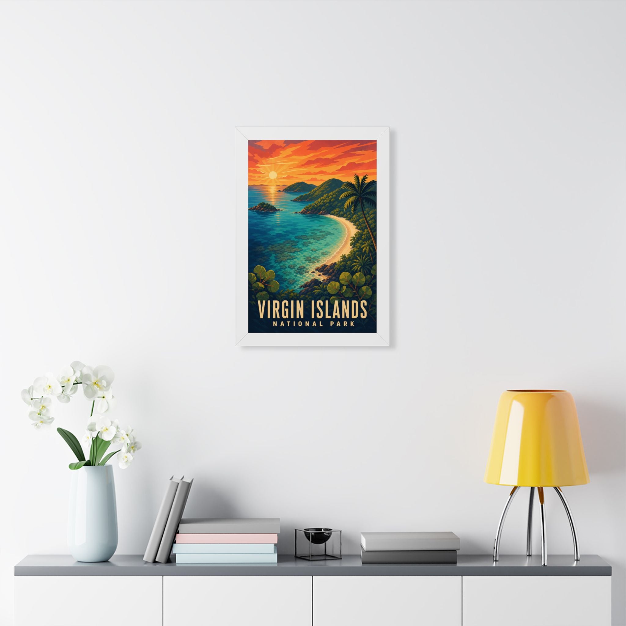 Virgin Islands National Park Framed Poster | Vintage Travel Wall Art | Black Walnut White Frame | 16x24 20x30