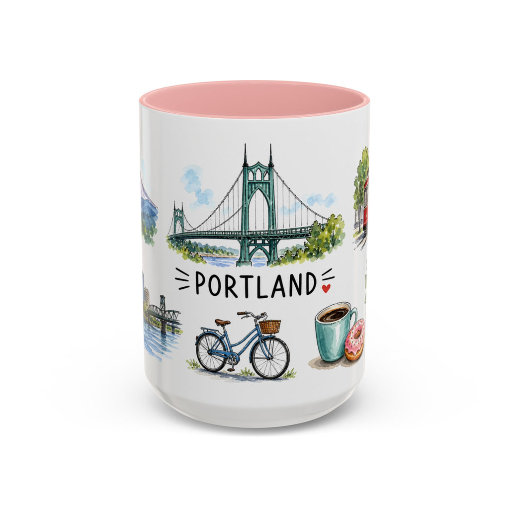 Portland Illustrated Travel Mug | City Souvenir Accent Coffee Mug | 11oz 15oz Ceramic Cup