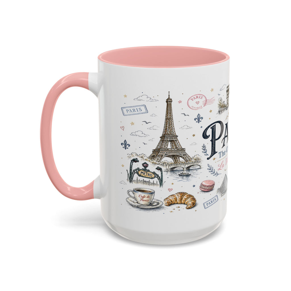Paris Coffee Mug | France Souvenir Travel Gift | Accent Color Ceramic 11oz 15oz