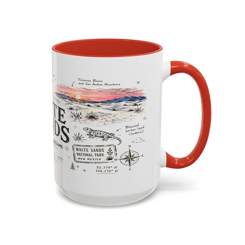 White Sands National Park Coffee Mug | New Mexico Desert Sand Dunes Gift | Accent Color Ceramic 11oz 15oz