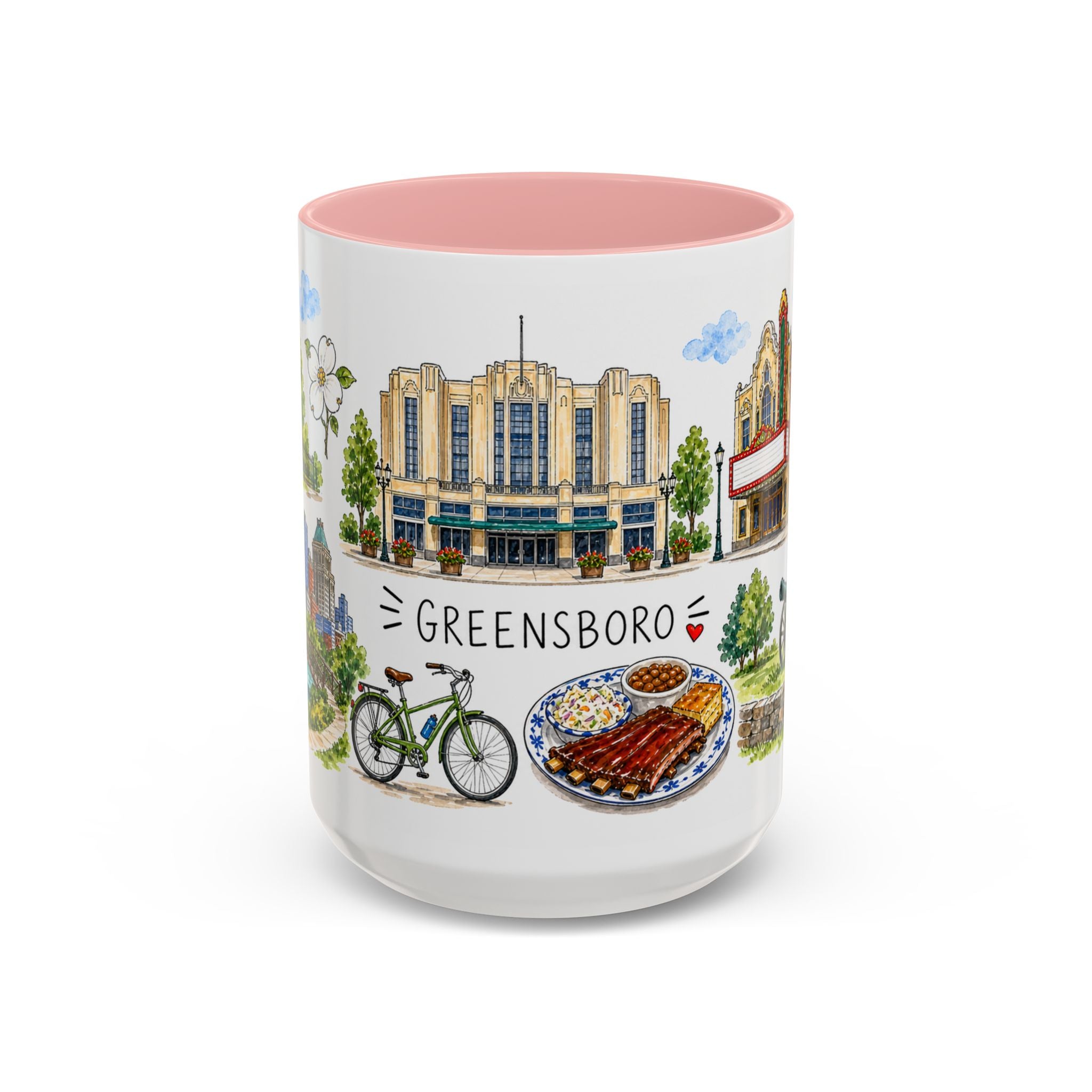 Greensboro Illustrated Travel Mug | City Souvenir Accent Coffee Mug | 11oz 15oz Ceramic Cup