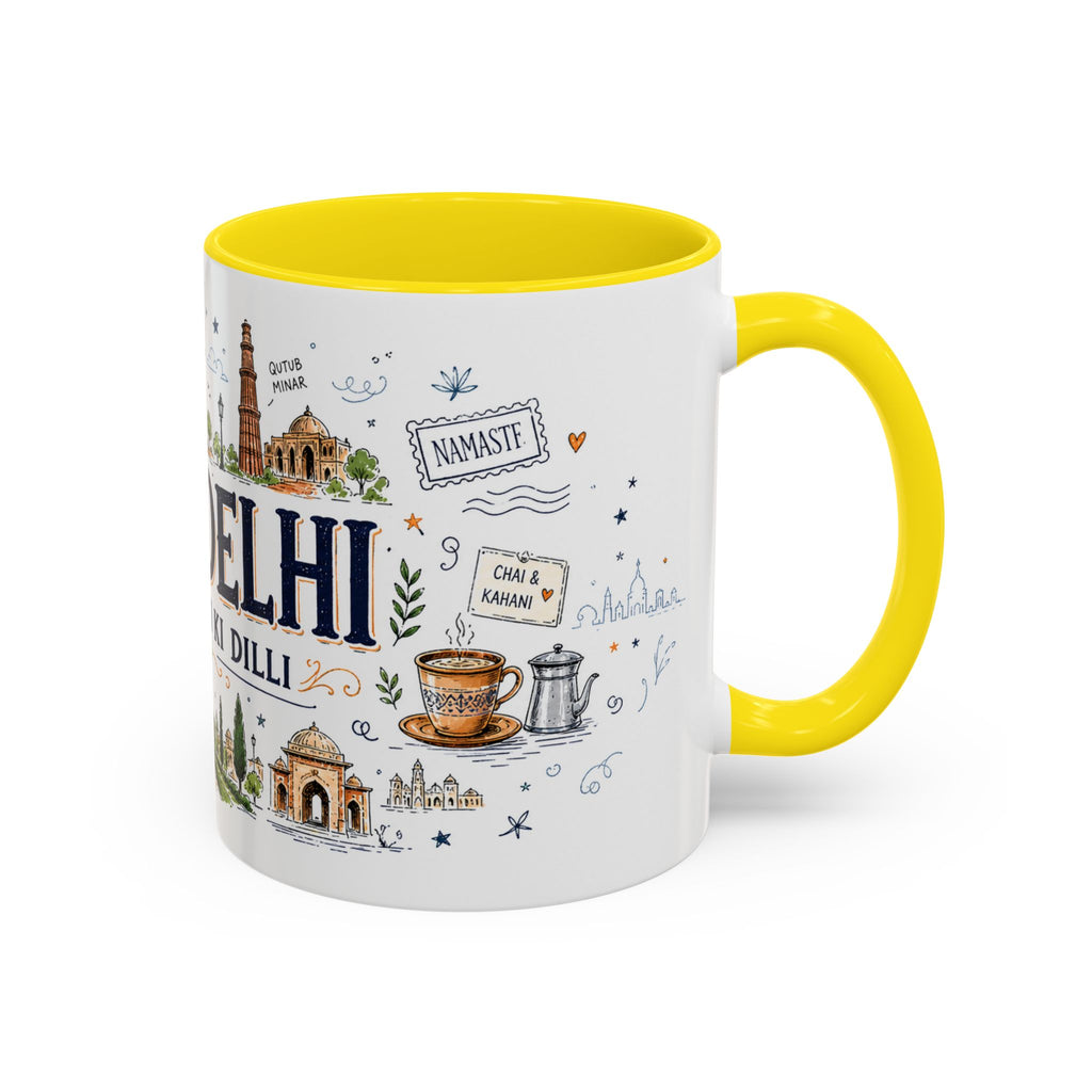 New Delhi Coffee Mug | India Souvenir Travel Gift | Accent Color Ceramic 11oz 15oz