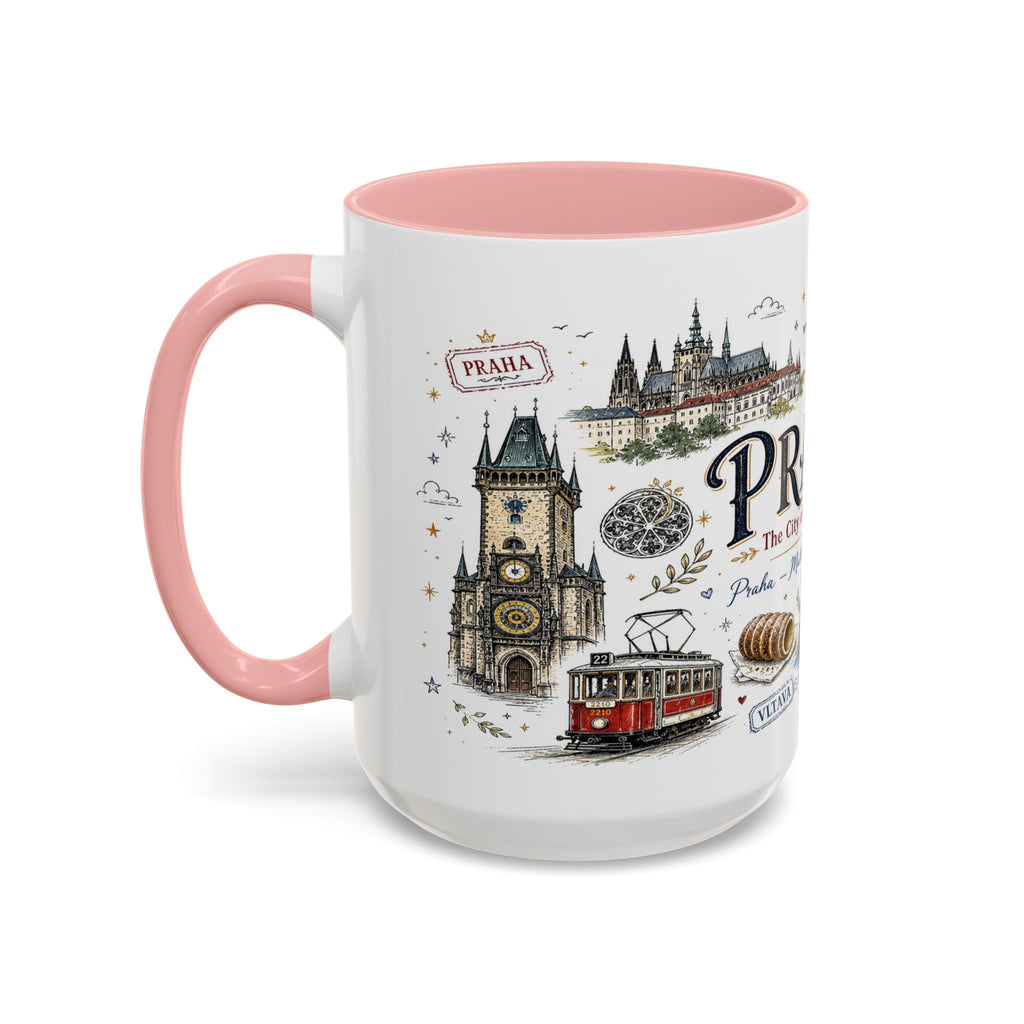 Prague Coffee Mug | Czech Republic Souvenir Travel Gift | Accent Color Ceramic 11oz 15oz