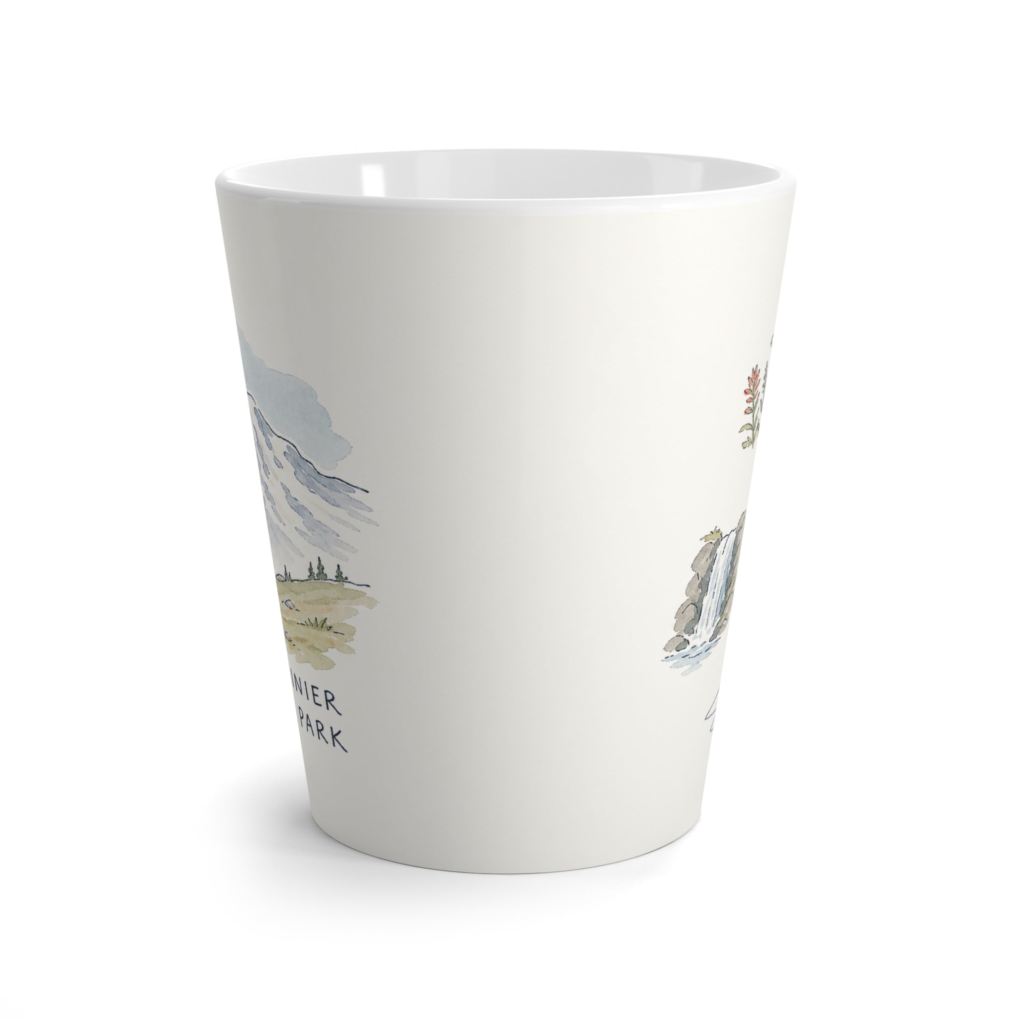 Mount Rainier National Park Latte Mug | Pastel Watercolor Nature Coffee Cup | 12 oz Travel Souvenir Gift