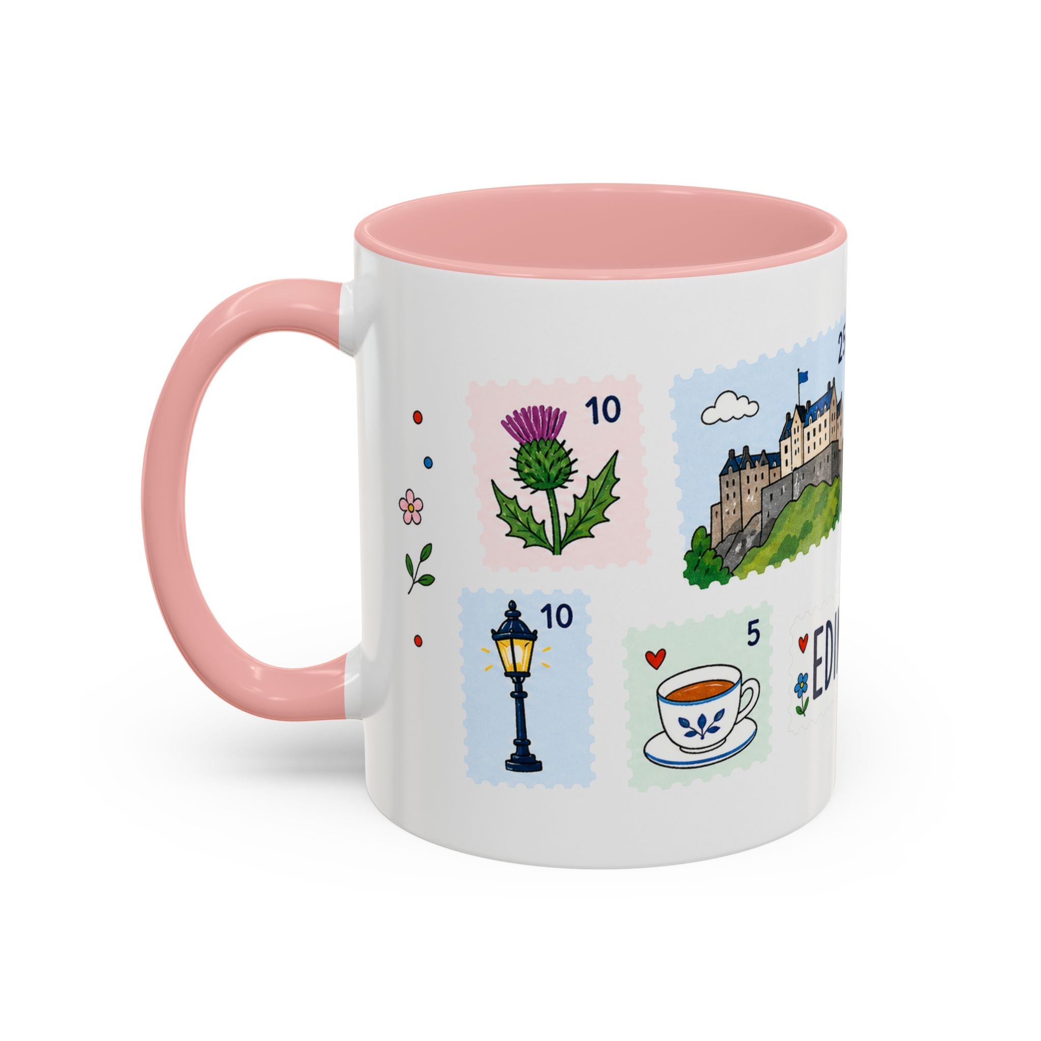 Edinburgh Coffee Mug | Postage Stamp Collage Mug | Travel Souvenir Accent Cup 11oz 15oz