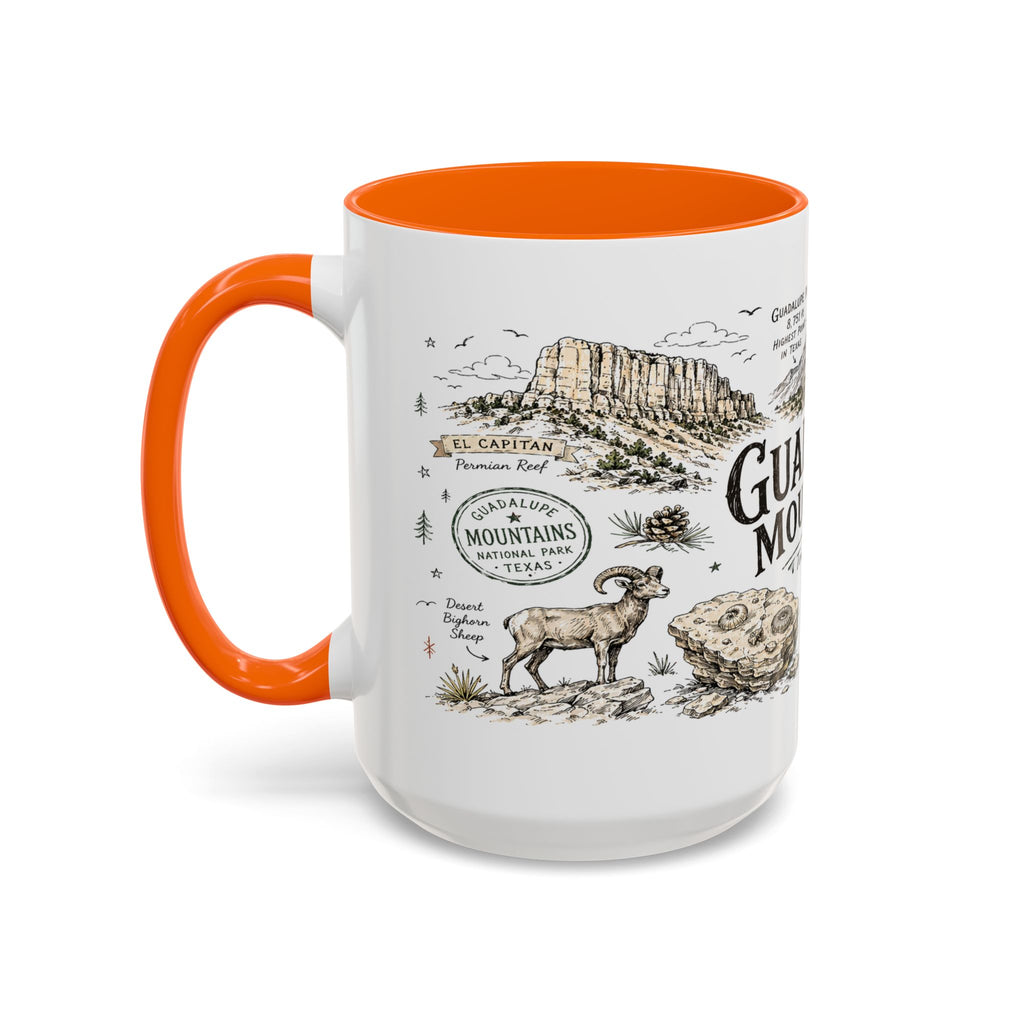 Guadalupe Mountains National Park Coffee Mug | Texas Desert Peaks Hiking Gift | Accent Color Ceramic 11oz 15oz