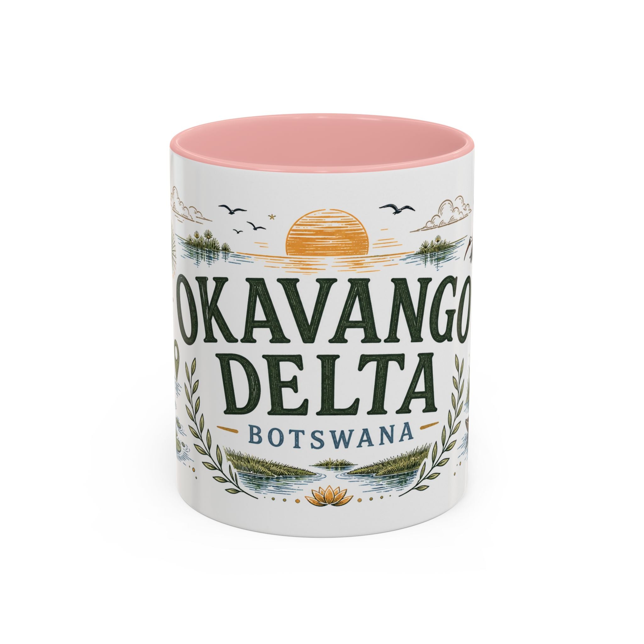 Okavango Delta Coffee Mug | Travel Destination Souvenir Gift | Accent Color Ceramic 11oz 15oz