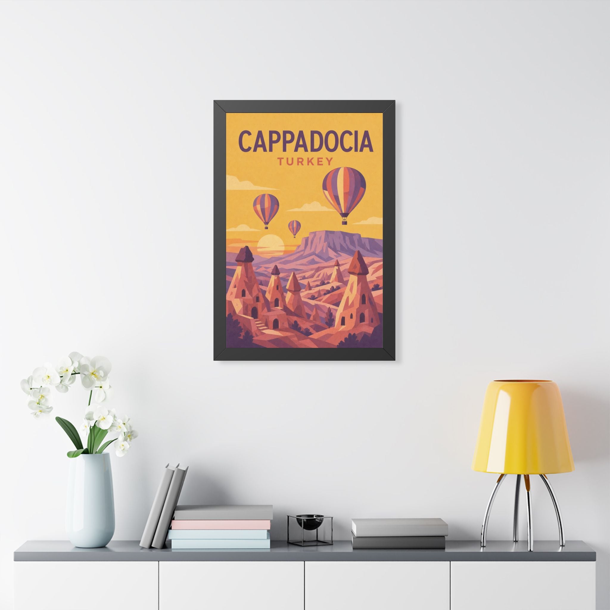 Cappadocia Turkey Framed Poster | Vintage Travel Wall Art | Black Walnut White Frame | 16x24 20x30