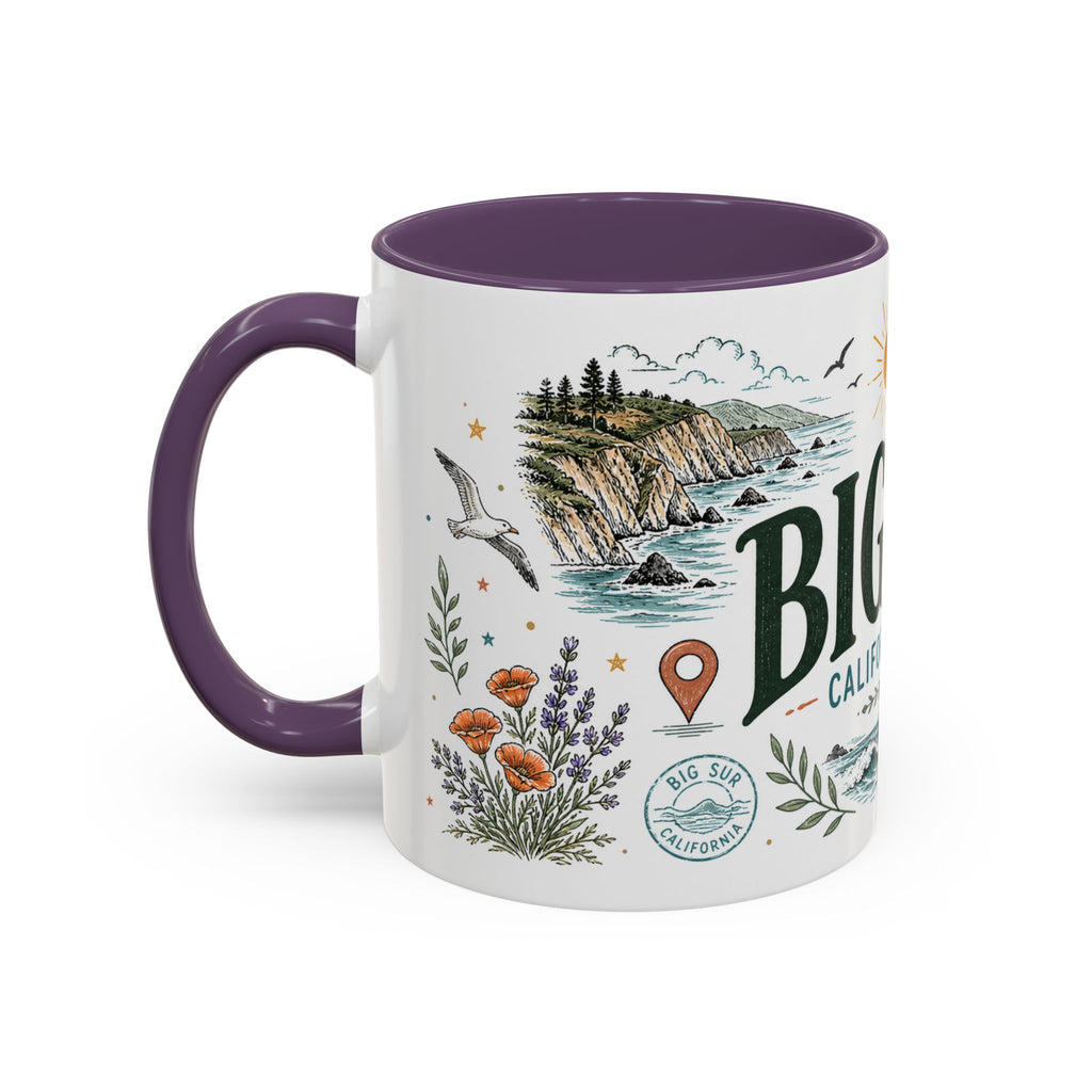 Big Sur Coffee Mug | Travel Destination Souvenir Gift | Accent Color Ceramic 11oz 15oz