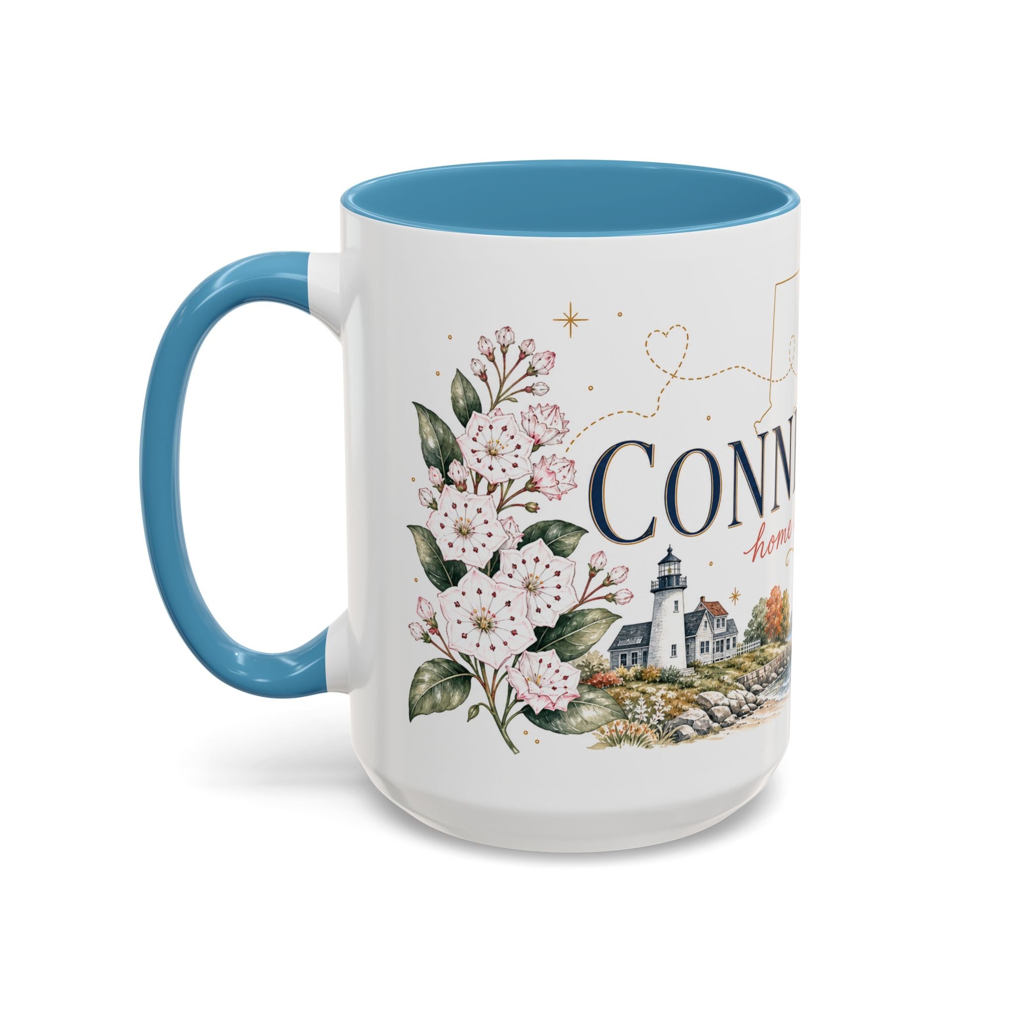 Connecticut State Map Mug | Botanical Accent Coffee Cup (11oz 15oz)