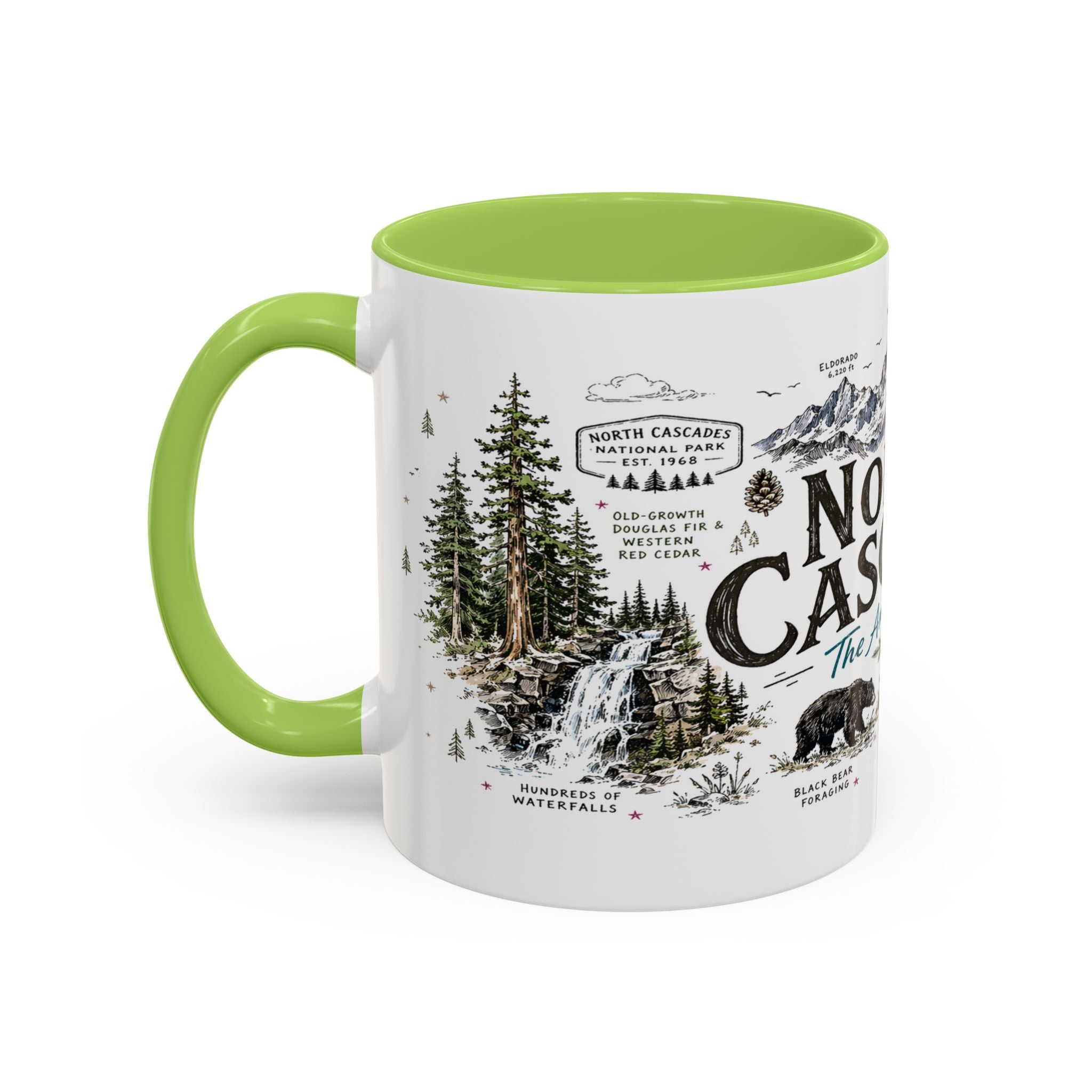 North Cascades National Park Coffee Mug | Washington Alpine Glacier Hiking Gift | Accent Color Ceramic 11oz 15oz
