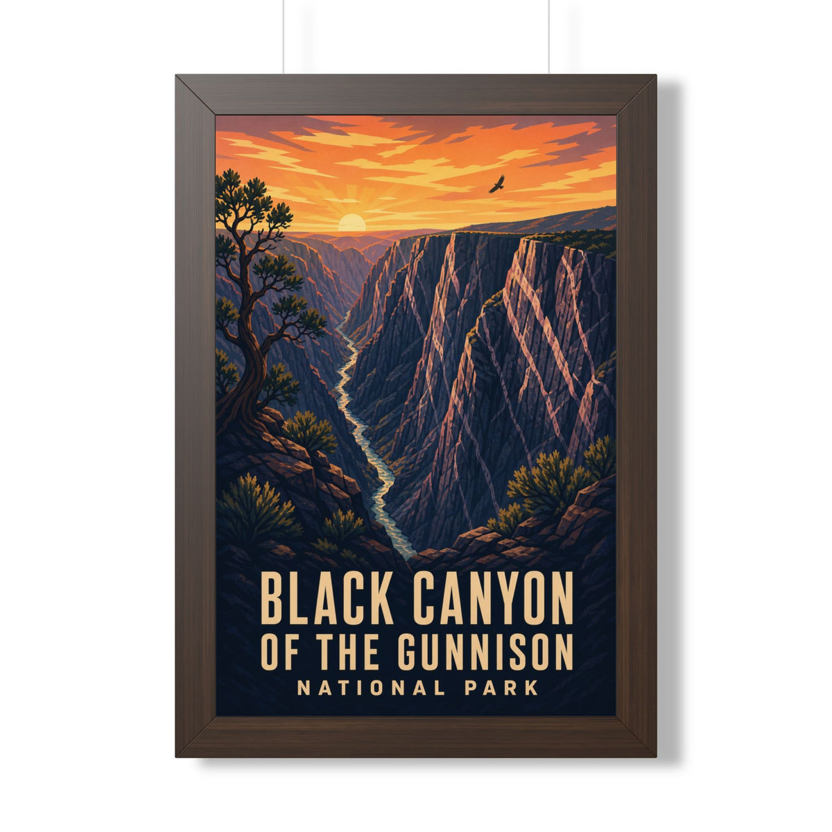 Black Canyon of the Gunnison National Park Framed Poster | Vintage Travel Wall Art | Black Walnut White Frame | 16x24 20x30