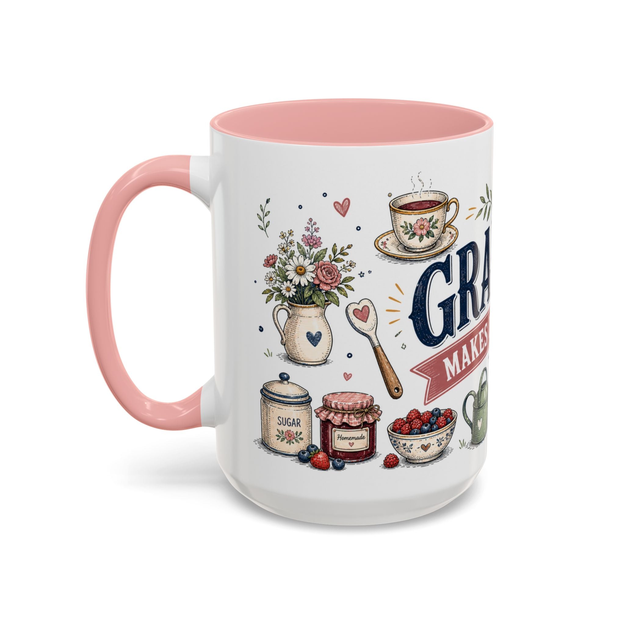 Grandma Makes Life Sweeter Coffee Mug | Gift From Grandkids | Accent Color Ceramic 11oz 15oz