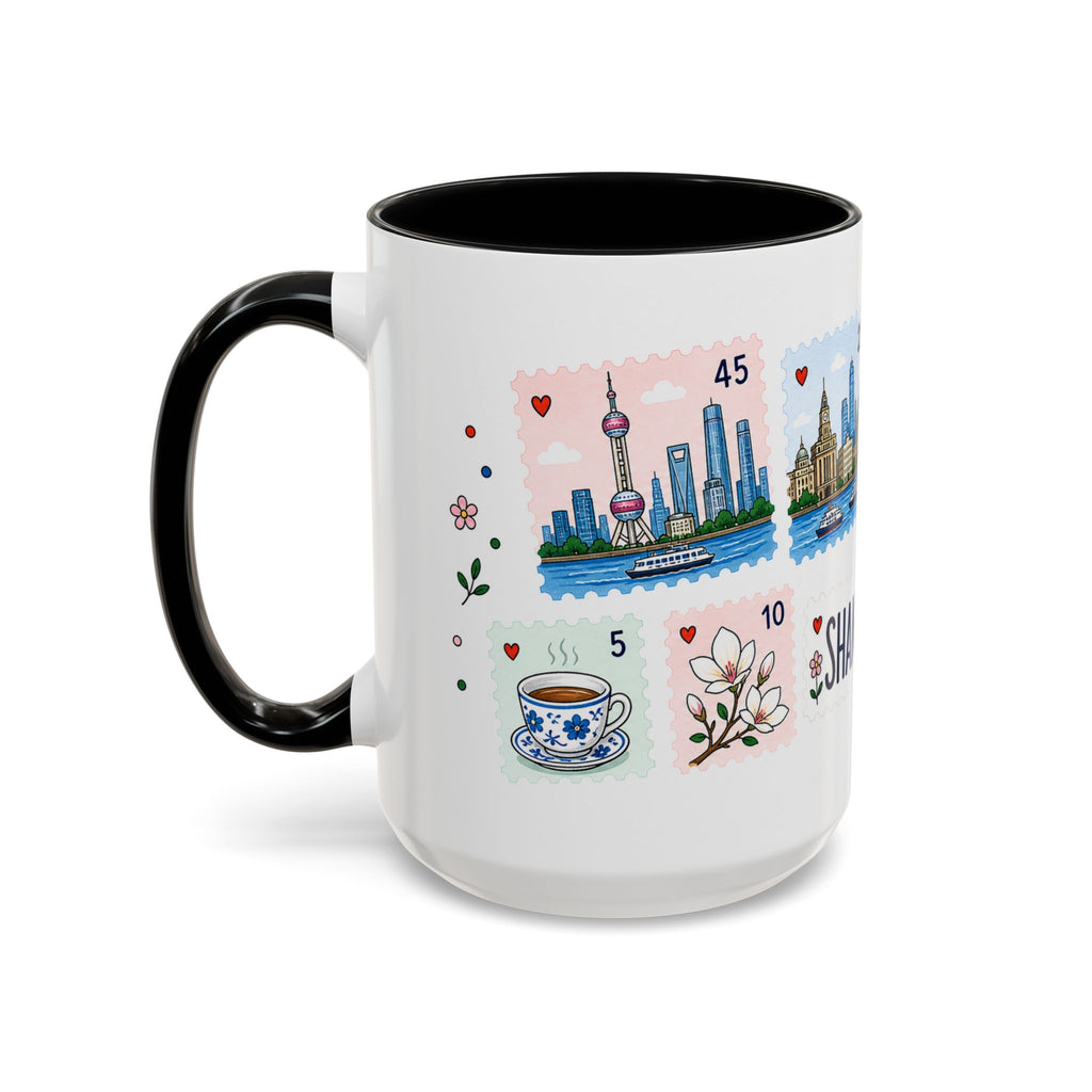Shanghai Coffee Mug | Postage Stamp Collage Mug | Travel Souvenir Accent Cup 11oz 15oz