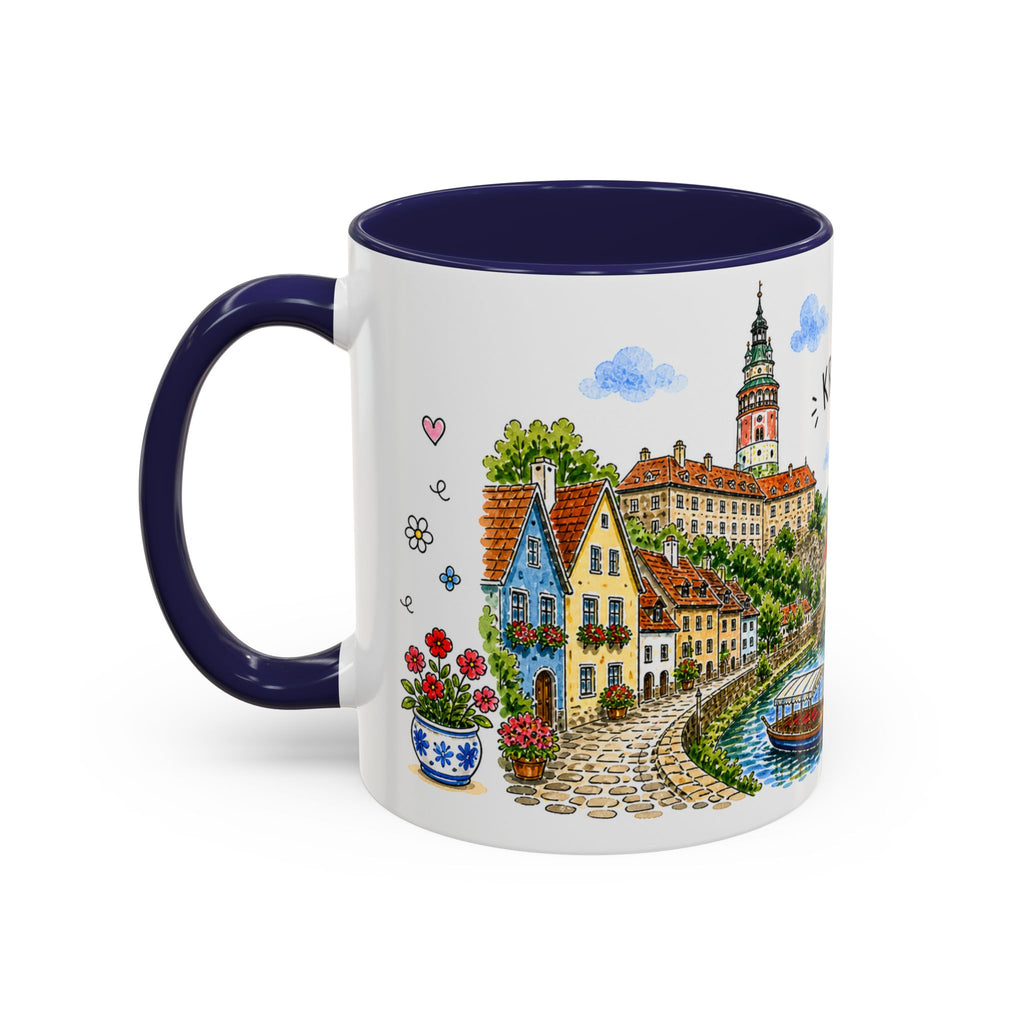 Cesky Krumlov Illustrated Travel Mug | Czechia Souvenir Accent Coffee Mug | 11oz 15oz Ceramic Cup