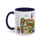 Cesky Krumlov Illustrated Travel Mug | Czechia Souvenir Accent Coffee Mug | 11oz 15oz Ceramic Cup