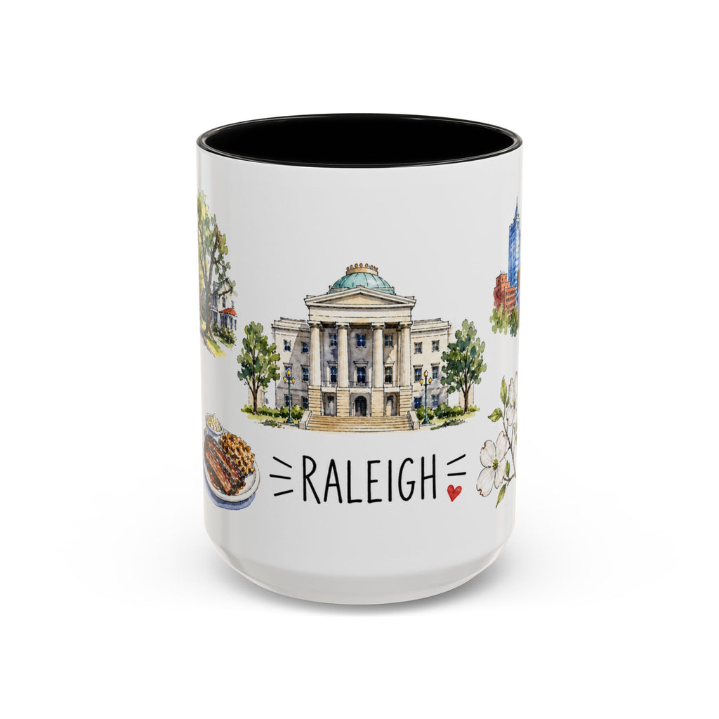 Raleigh Illustrated Travel Mug | City Souvenir Accent Coffee Mug | 11oz 15oz Ceramic Cup