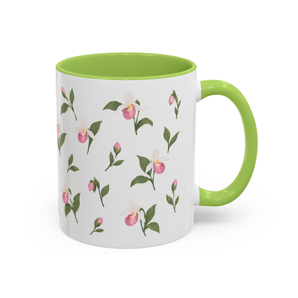 Minnesota Pink and White Lady Slipper Mug, State Flower Floral Coffee Cup, 11oz Botanical Gift