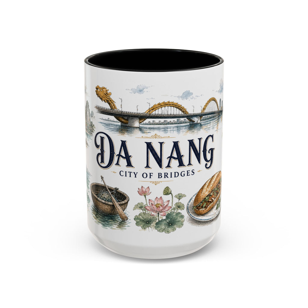 Da Nang Coffee Mug | Vietnam Travel Souvenir | Vintage Illustrated City Gift | 11 oz 15 oz Accent Mug