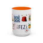 Fez Coffee Mug | Postage Stamp Collage Mug | Travel Souvenir Accent Cup 11oz 15oz