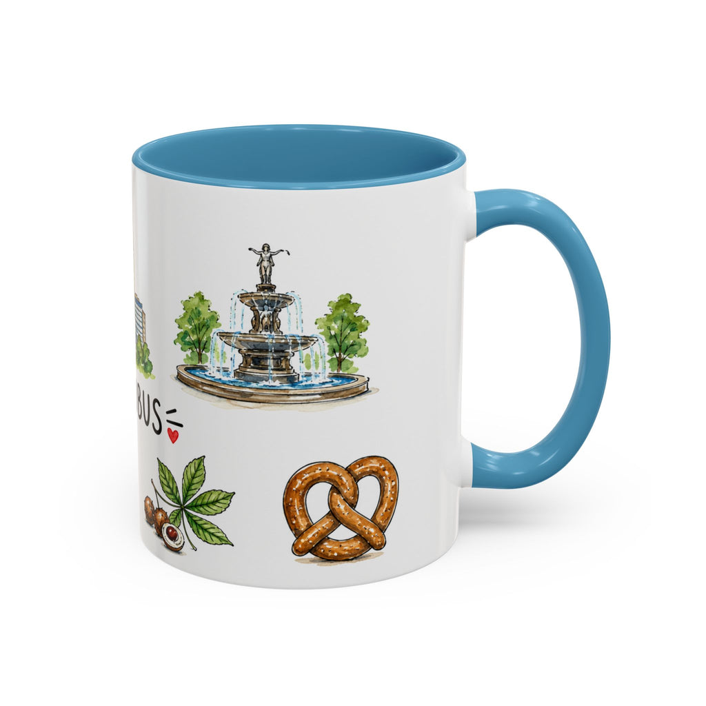 Columbus Illustrated Travel Mug | City Souvenir Accent Coffee Mug | 11oz 15oz Ceramic Cup