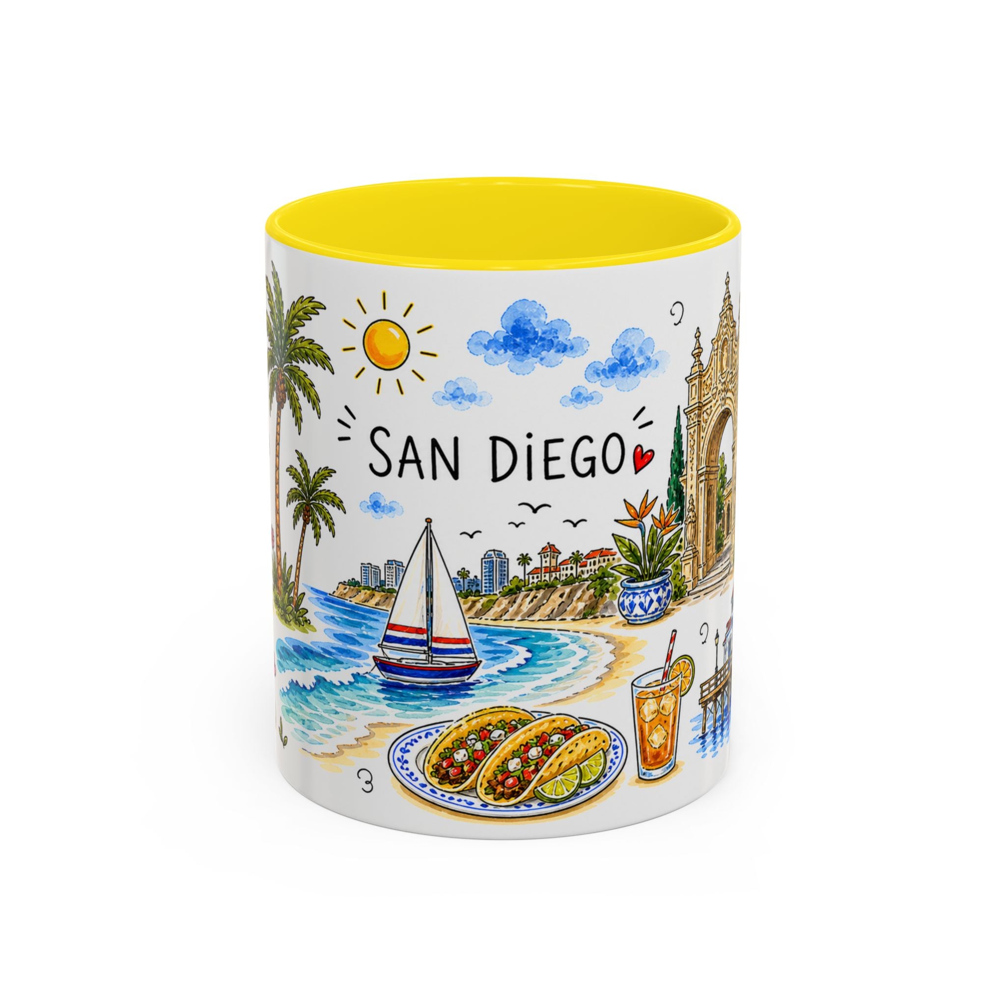 San Diego Illustrated Travel Mug | City Souvenir Accent Coffee Mug | 11oz 15oz Ceramic Cup