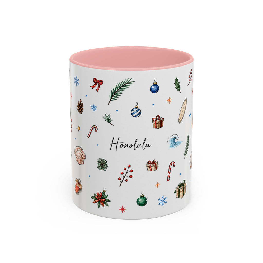 Honolulu Christmas Mug | Watercolor City Souvenir | Ceramic Coffee Cup (11oz 15oz)
