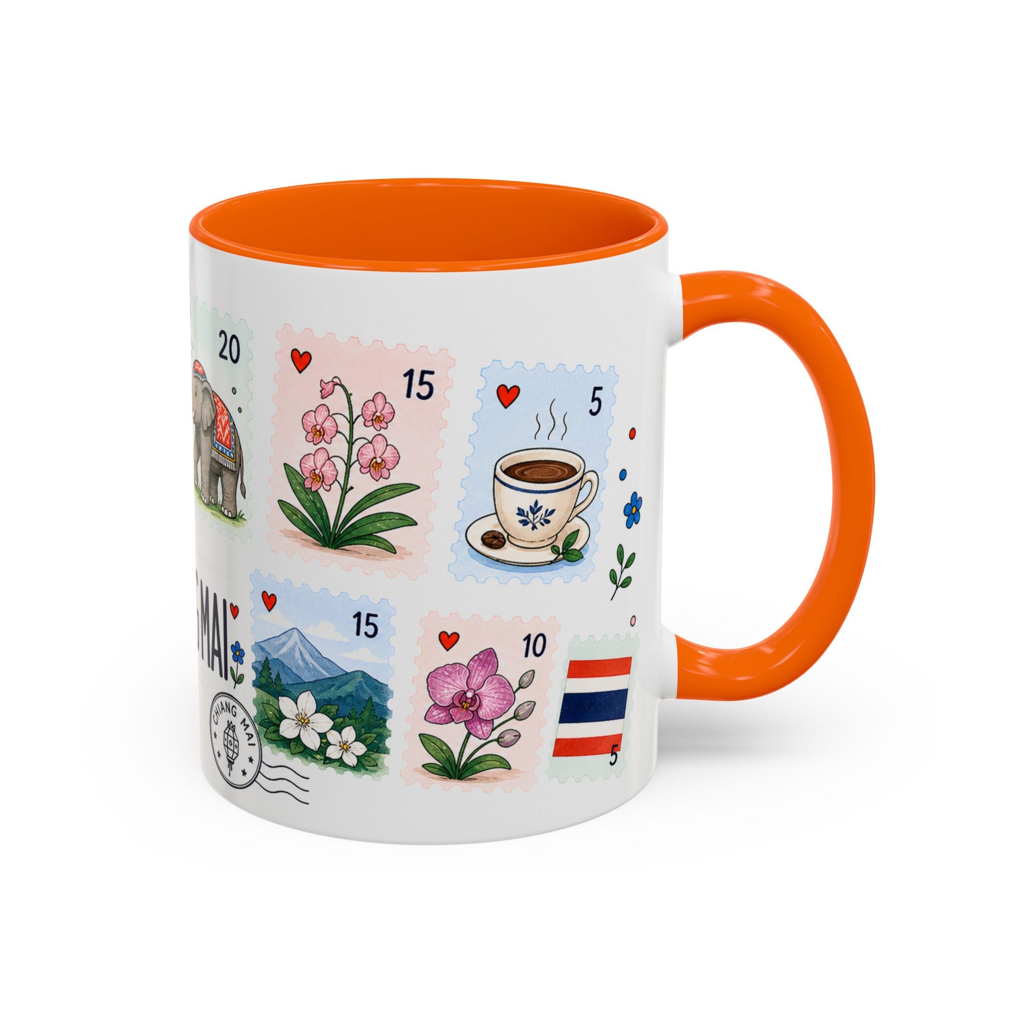 Chiang Mai Coffee Mug | Postage Stamp Collage Mug | Travel Souvenir Accent Cup 11oz 15oz