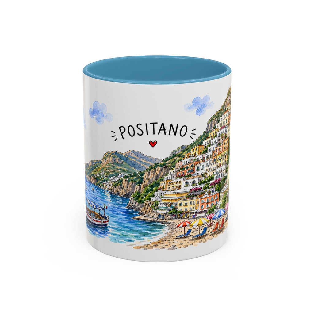 Positano Illustrated Travel Mug | Italy Souvenir Accent Coffee Mug | 11oz 15oz Ceramic Cup