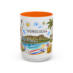 Honolulu Illustrated Travel Mug | City Souvenir Accent Coffee Mug | 11oz 15oz Ceramic Cup