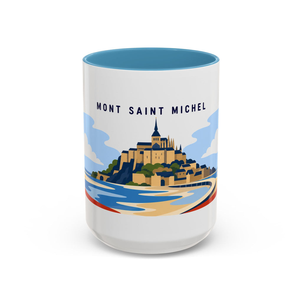 Mont Saint Michel Coffee Mug | Travel Destination Souvenir Gift | Accent Color Ceramic 11oz 15oz