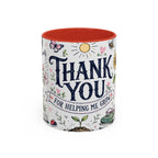 Thank You Teacher Coffee Mug | For Helping Me Grow Appreciation Gift | Accent Color Ceramic 11oz 15oz