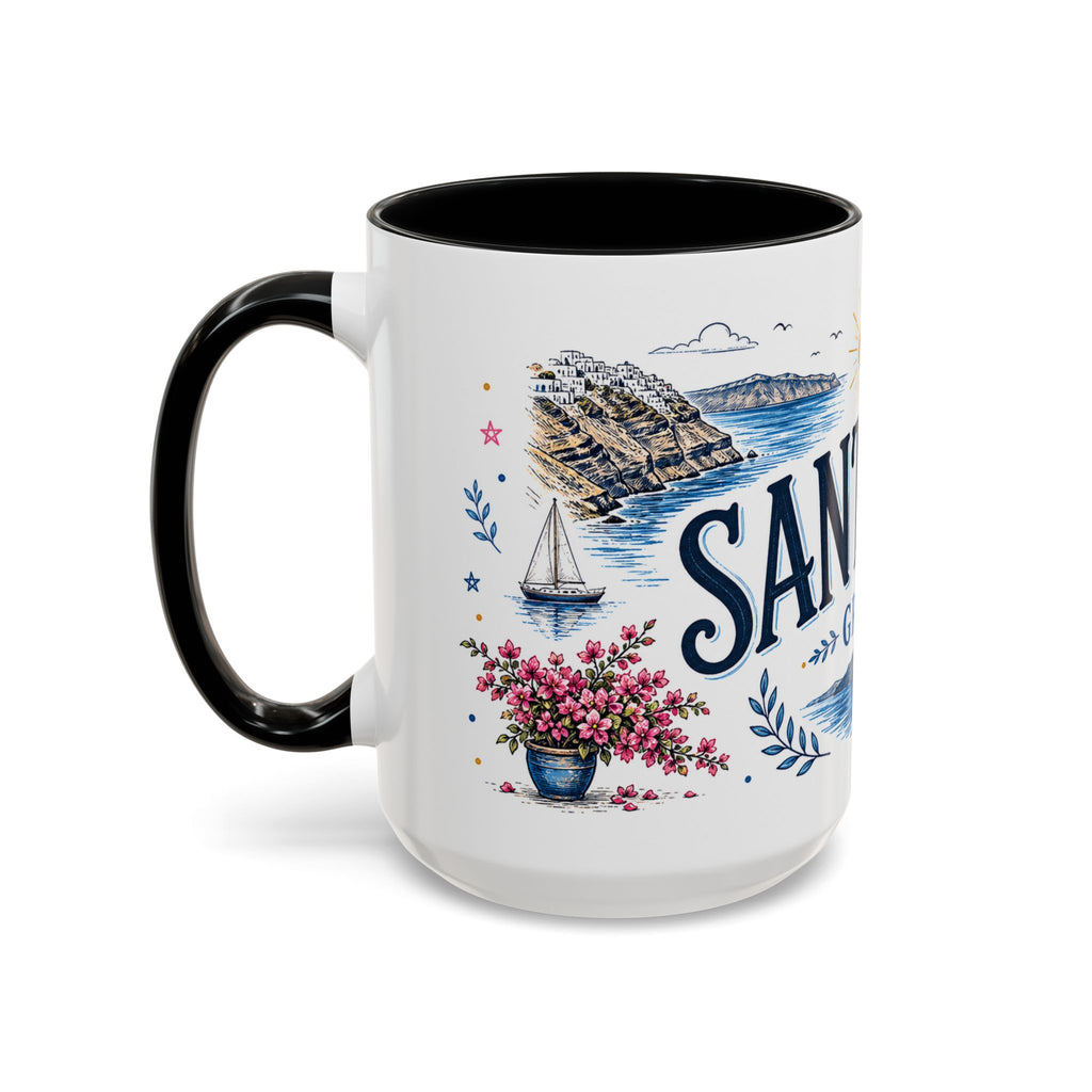 Santorini Coffee Mug | Travel Destination Souvenir Gift | Accent Color Ceramic 11oz 15oz