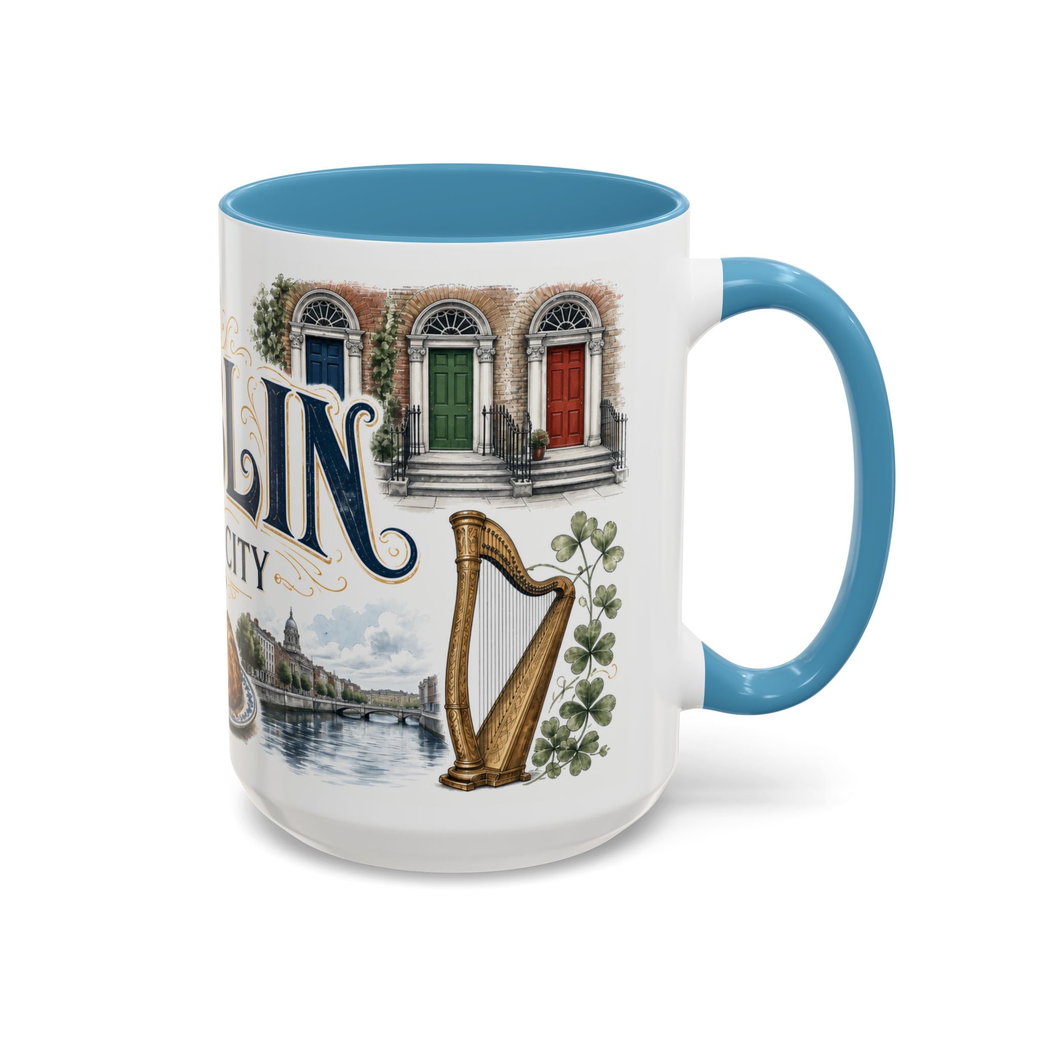 Dublin Coffee Mug | Ireland Travel Souvenir | Vintage Illustrated City Gift | 11 oz 15 oz Accent Mug