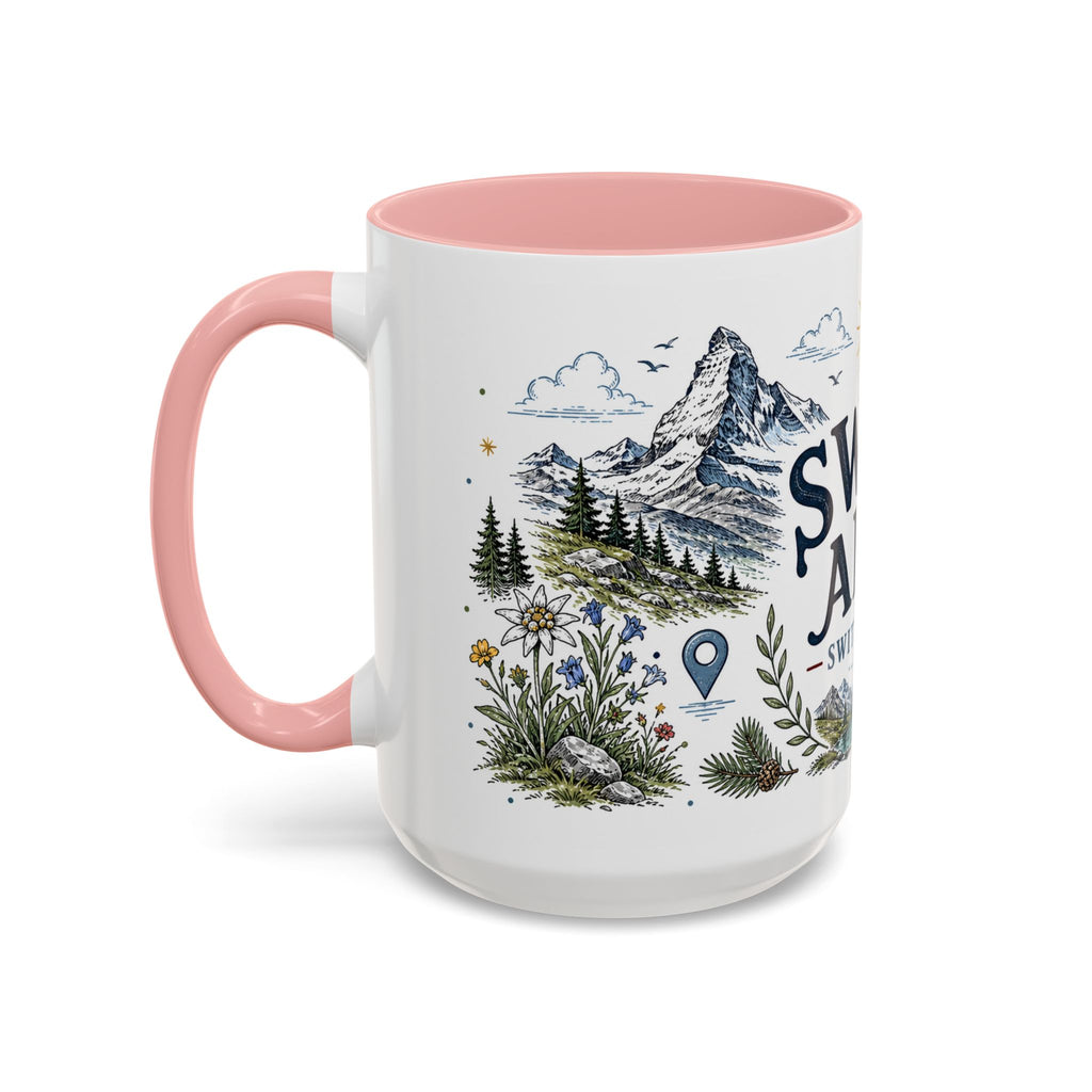 Swiss Alps Coffee Mug | Travel Destination Souvenir Gift | Accent Color Ceramic 11oz 15oz