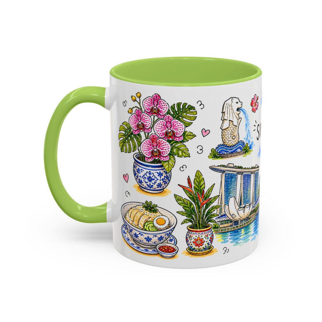Singapore Illustrated Travel Mug | City Souvenir Accent Coffee Mug | 11oz 15oz Ceramic Cup