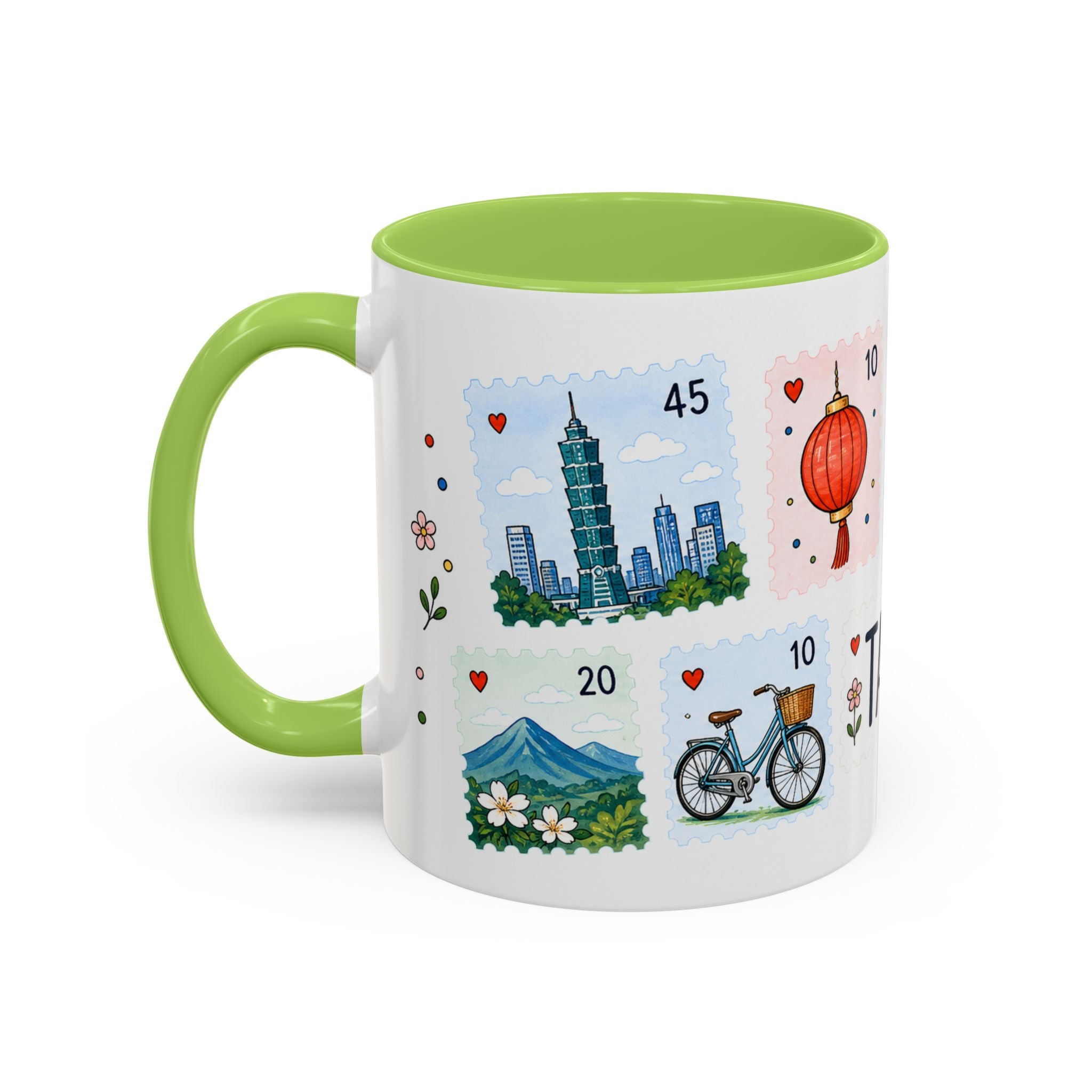 Taipei Coffee Mug | Postage Stamp Collage Mug | Travel Souvenir Accent Cup 11oz 15oz